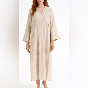 Woman’s Patterned Cream and Gold Long Dress  with Tassels size 3XL